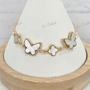 Elegant Gold and White Butterfly & Clover Bracelet BR249